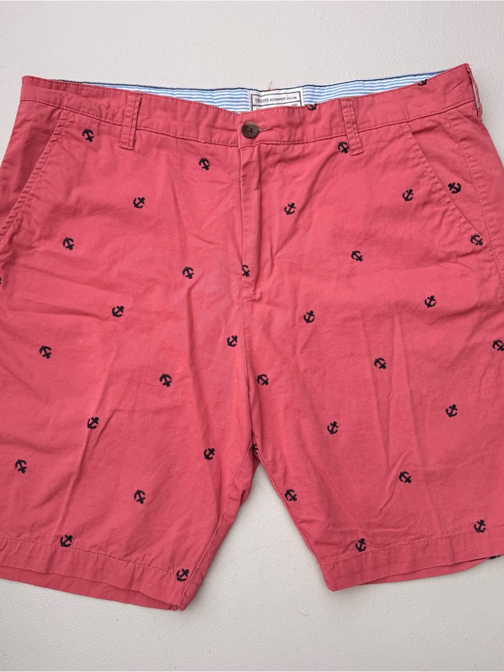 Alexander Julian Coral Shorts with Navy Anchor Embroidery